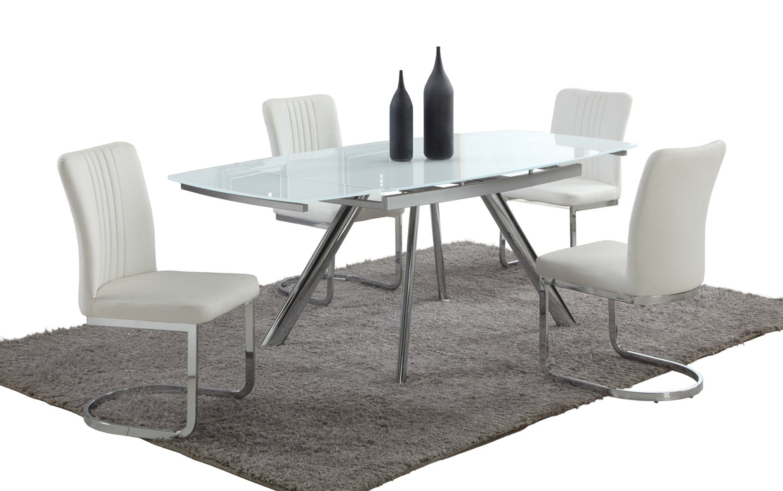 Contemporary Dining Set w/ Extendable Starphire Glass Table & 4 Channel Back Side Chairs ALINA-5PC