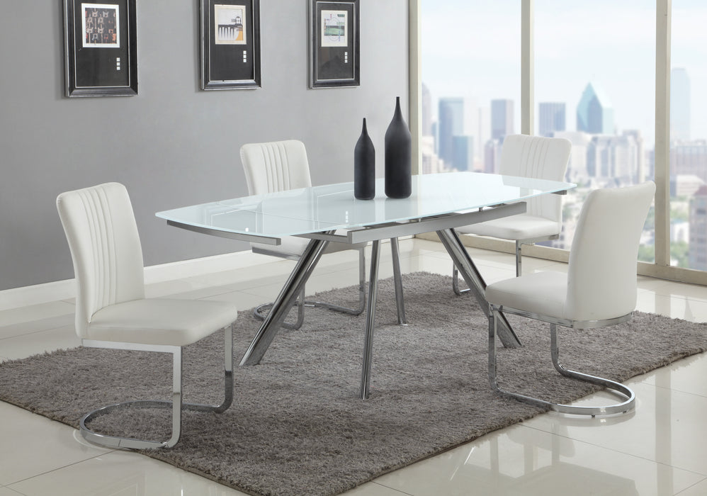 Contemporary Dining Set w/ Extendable Starphire Glass Table & 4 Channel Back Side Chairs ALINA-5PC