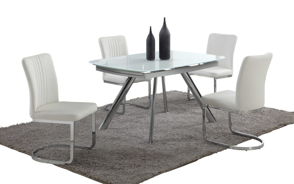 Contemporary Dining Set w/ Extendable Starphire Glass Table & 4 Channel Back Side Chairs ALINA-5PC
