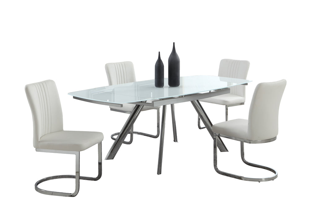 Contemporary Dining Set w/ Extendable Starphire Glass Table & 4 Channel Back Side Chairs ALINA-5PC