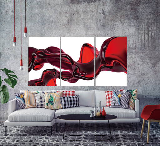 Oppidan Home Abstract Liquid in Red 3 Piece Acrylic Wall Art (36H x 72W)