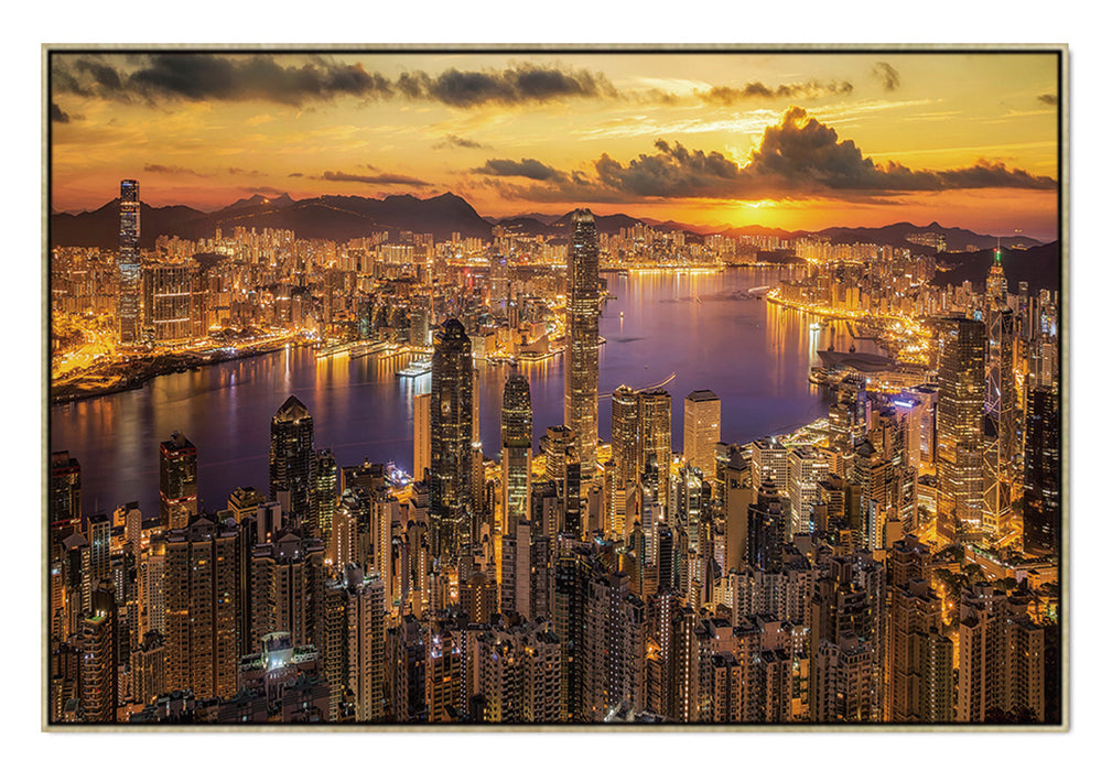 Oppidan Home Framed Victoria Harbor Sunset Acrylic Wall Art (40H x 60W)