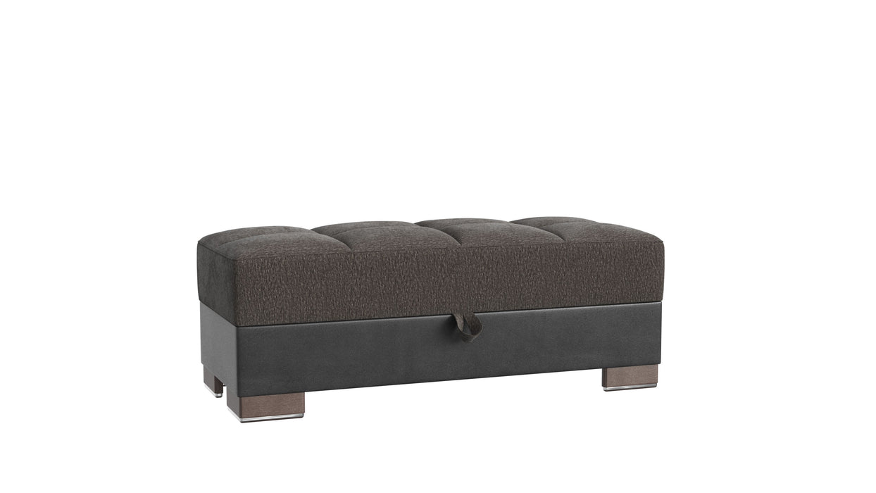 Ottomanson Armada X Collection Upholstered Convertible Wood Trimmed Ottoman with Storage
