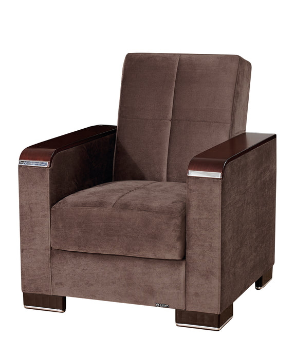 Ottomanson Armada X Collection Upholstered Convertible Wood Trimmed Armchair with Storage