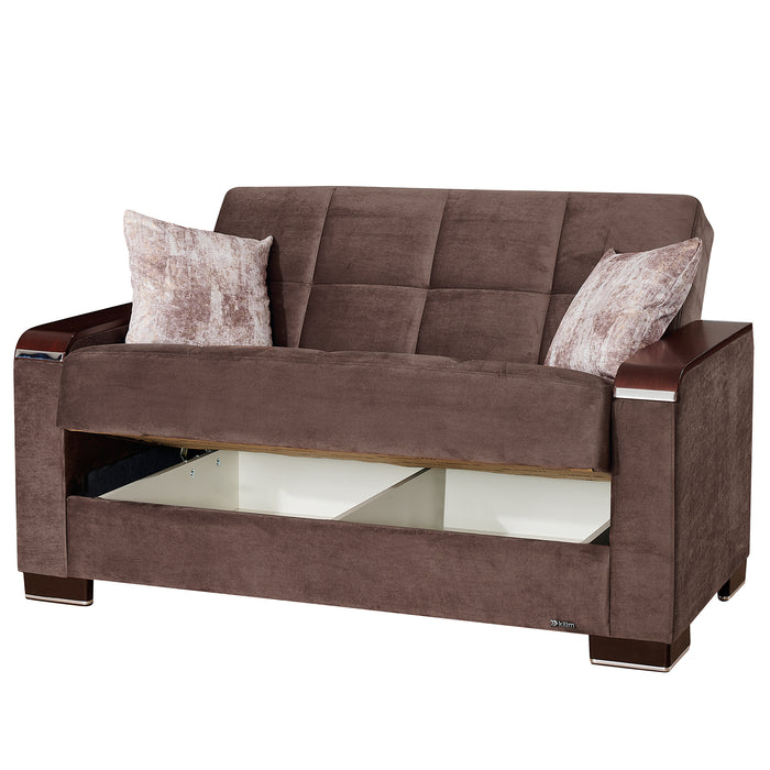 Ottomanson Armada X Collection Upholstered Convertible Wood Trimmed Loveseat with Storage