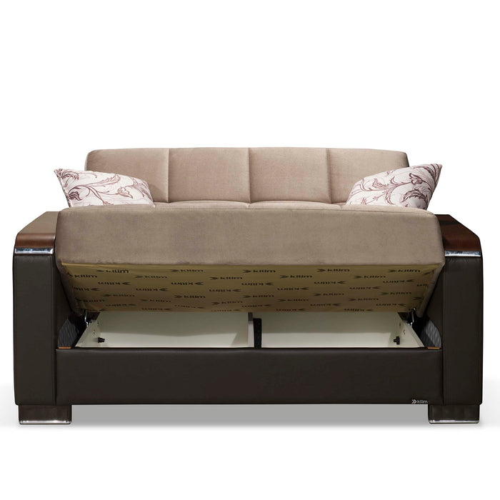 Ottomanson Armada X Collection Upholstered Convertible Wood Trimmed Loveseat with Storage