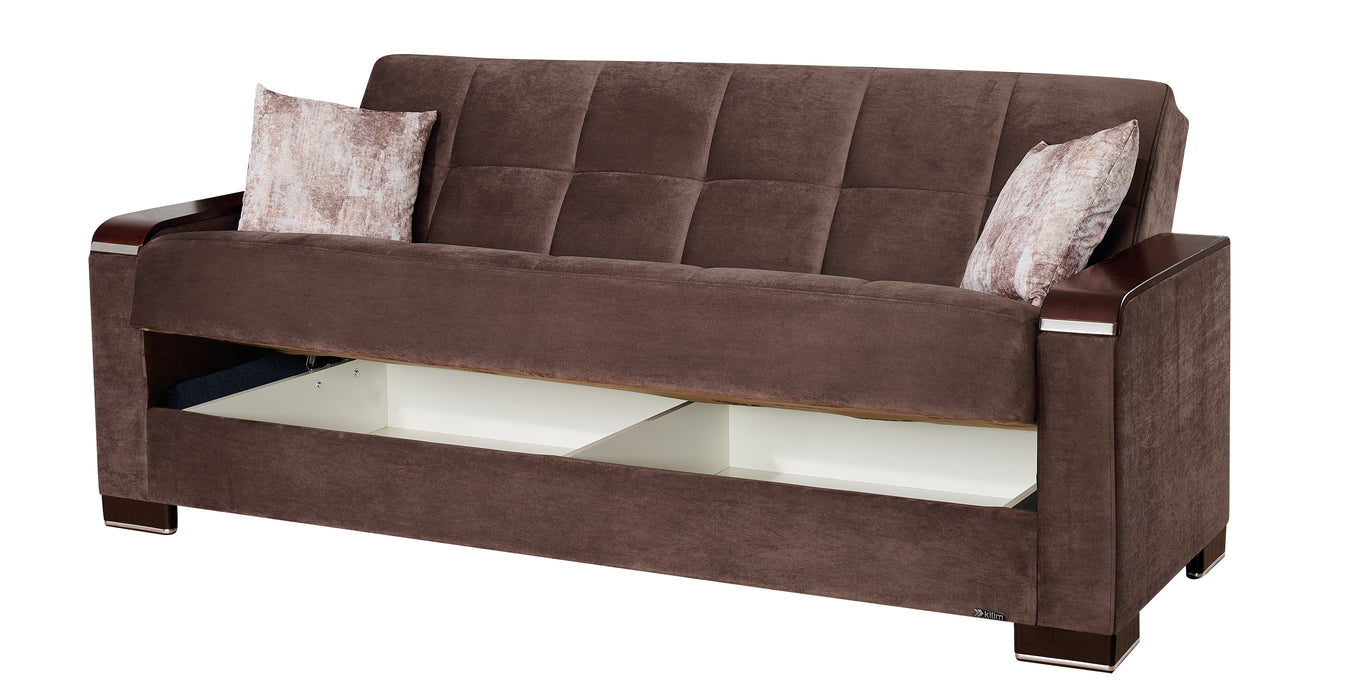 Ottomanson Armada X Collection Upholstered Convertible Wood Trimmed Sofabed with Storage