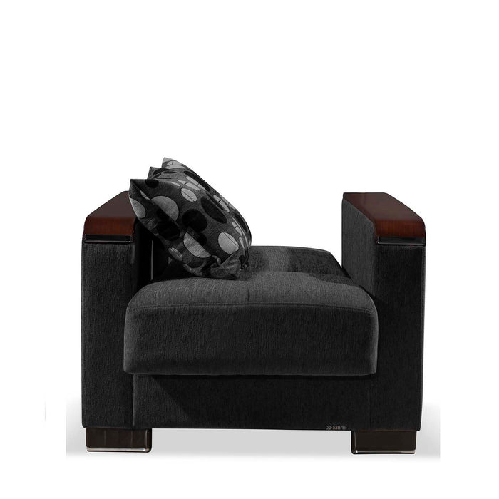 Ottomanson Armada X Collection Upholstered Convertible Wood Trimmed Armchair with Storage