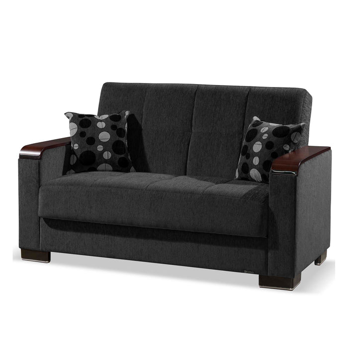Ottomanson Armada X Collection Upholstered Convertible Wood Trimmed Loveseat with Storage