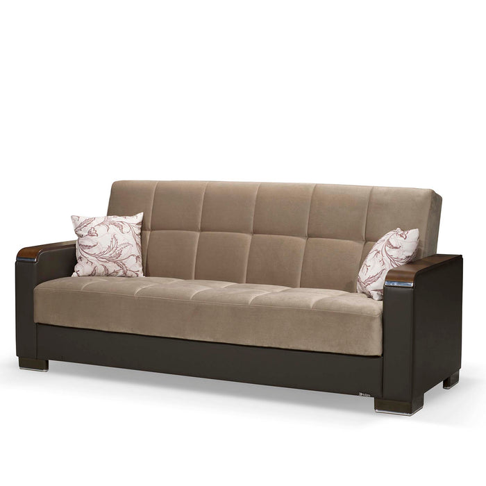 Ottomanson Armada X Collection Upholstered Convertible Wood Trimmed Sofabed with Storage