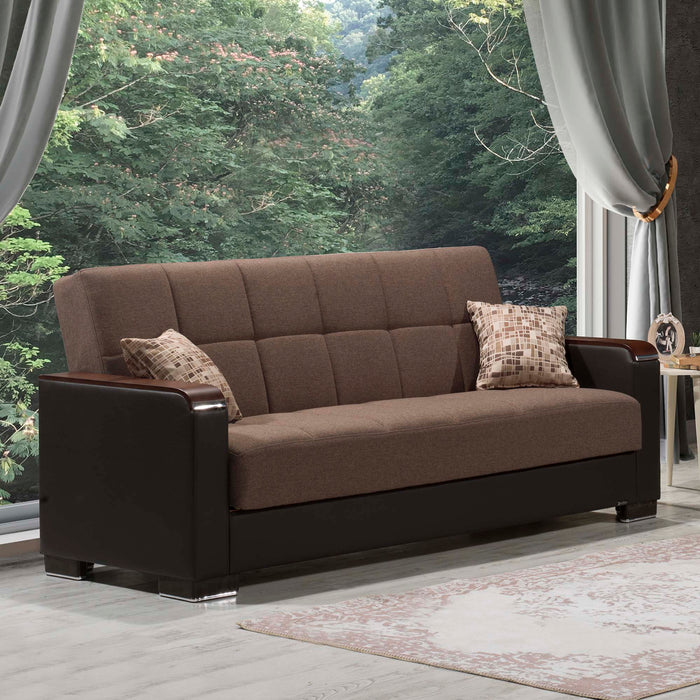 Ottomanson Armada X Collection Upholstered Convertible Wood Trimmed Sofabed with Storage