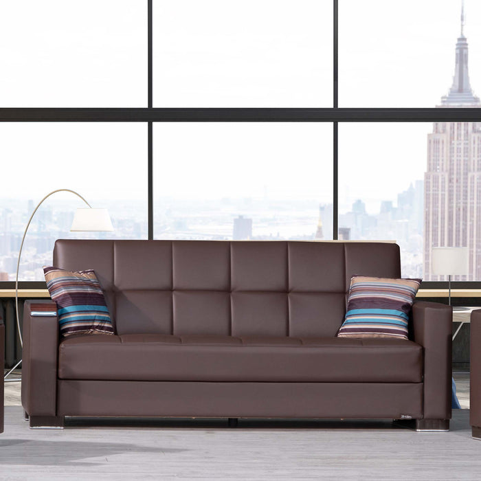 Ottomanson Armada X Collection Upholstered Convertible Wood Trimmed Sofabed with Storage