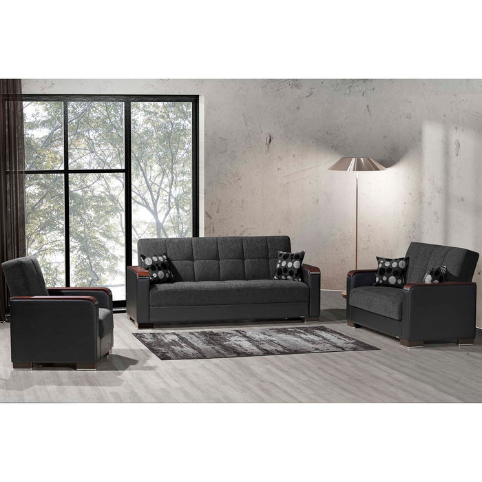 Ottomanson Armada X Collection Upholstered Convertible Wood Trimmed Sofabed with Storage