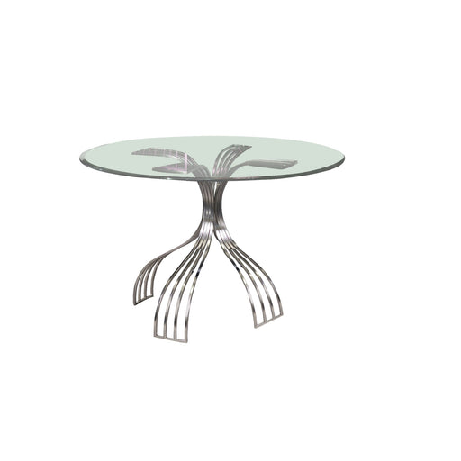 Contemporary Glass Dining Table w/ Sloping Design Brushed Nickel Base ASHTYN-DT
