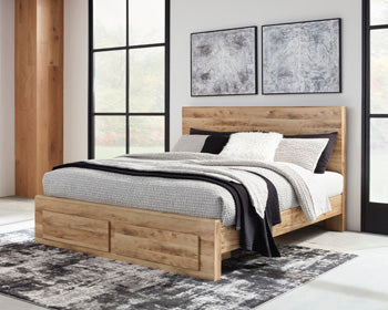 Hyanna King Panel Storage Bed with 2 Under Bed Storage Drawers - Brown/Beige
