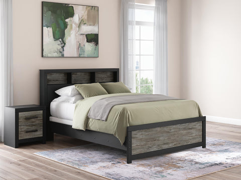 Cama de panel con estantería Broachmyn