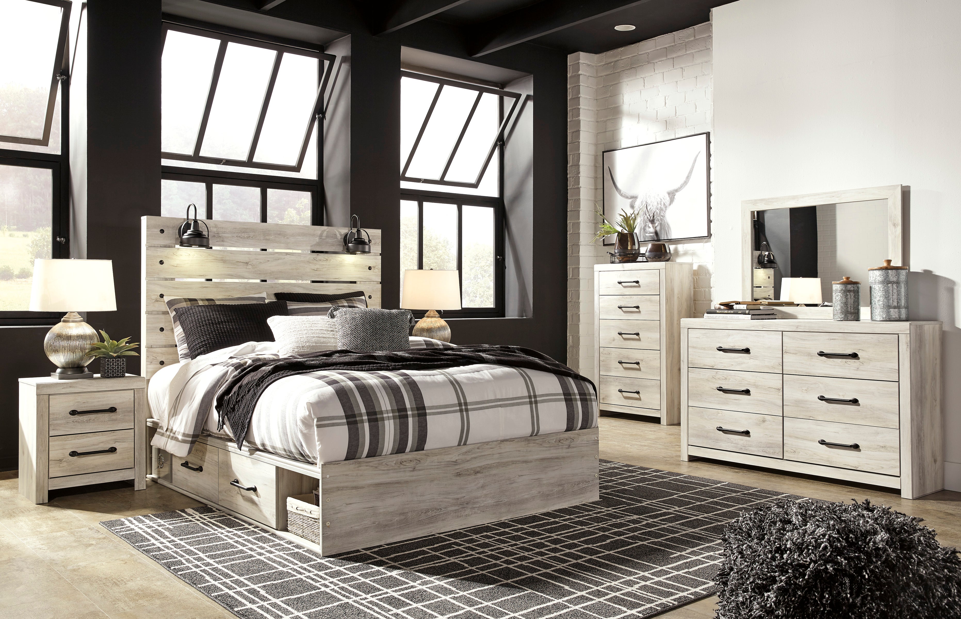 Cambeck Panel Bed with Storage, Dresser, Mirror, Chest and Nightstand
