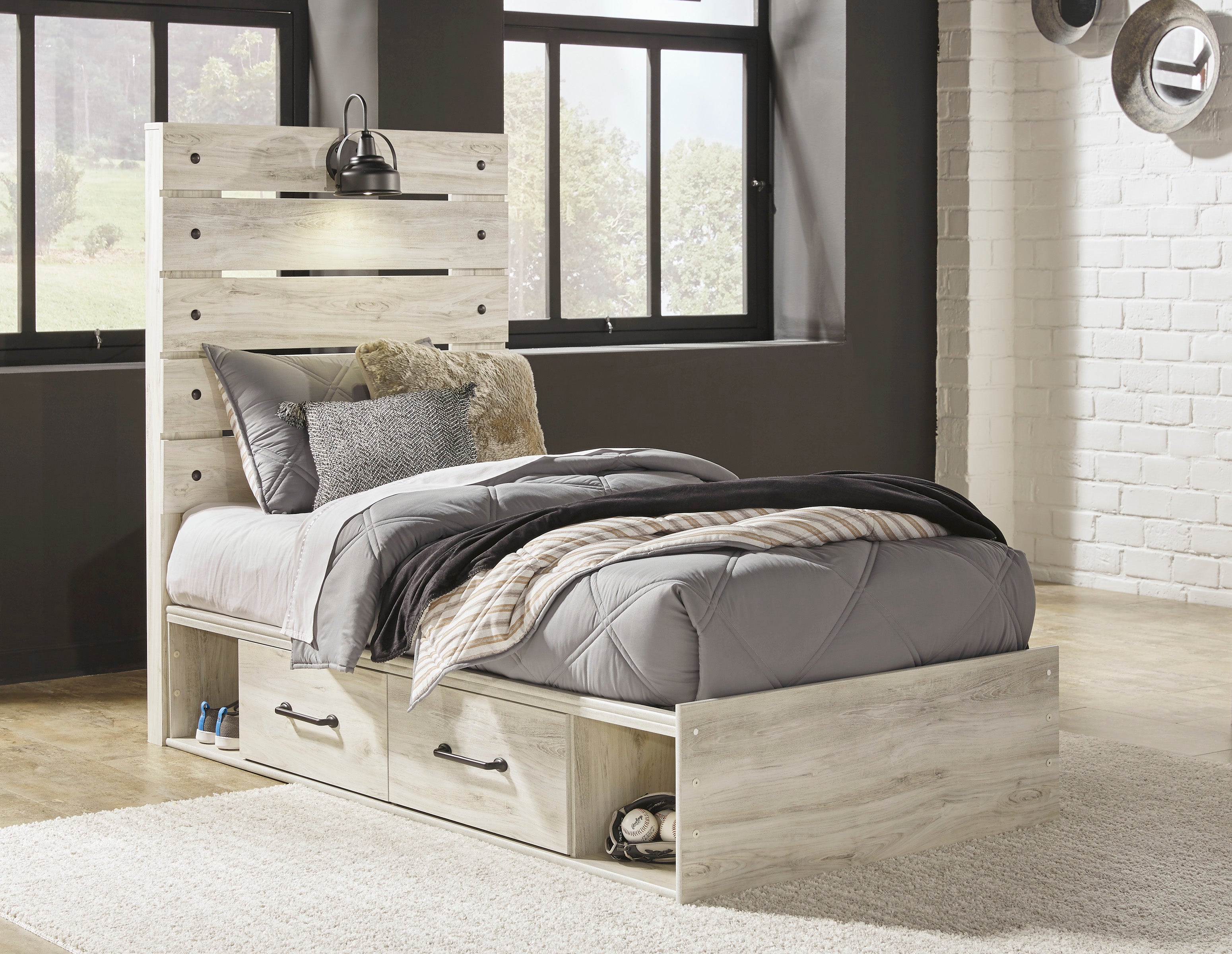 Cambeck Panel Bed with 2 Storage Drawers