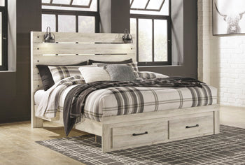 Cambeck King Panel Bed with 2 Storage Drawers - White