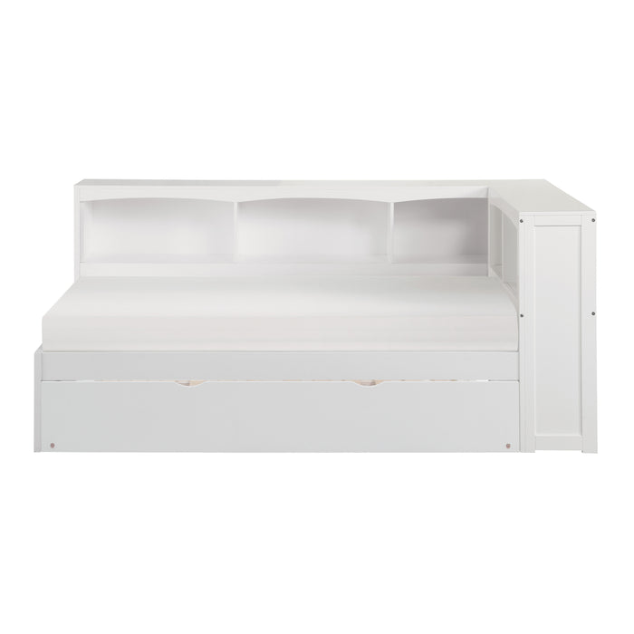 Galen (4) Twin Bookcase Corner Bed with Twin Trundle