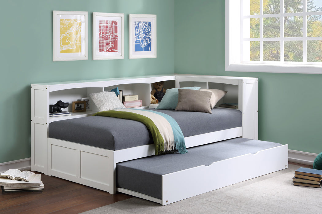 Galen (4) Twin Bookcase Corner Bed with Twin Trundle