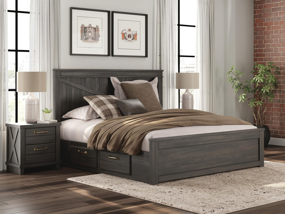 Vonitta Bay King Panel Platform Bed with Storage - Dark Brown