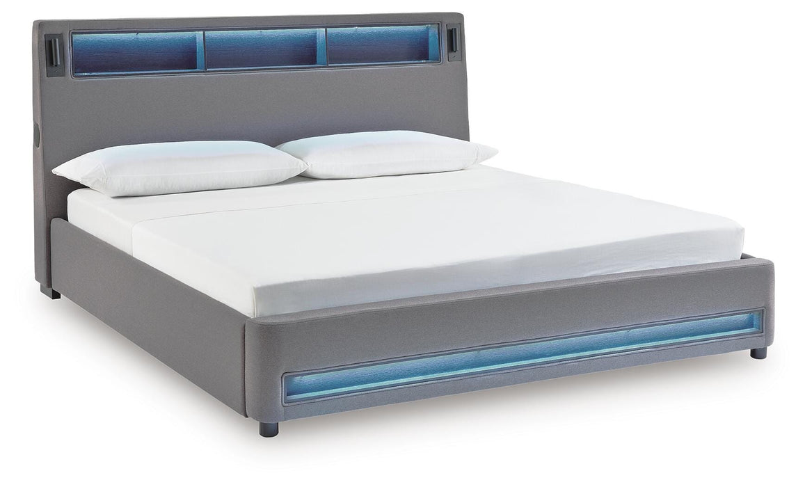Verishaw King Upholstered Bed with Wireless Audio