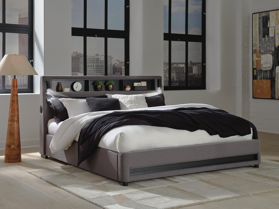 Verishaw King Upholstered Bed with Wireless Audio