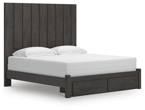 Cama King Fraluna con panel y almacenamiento