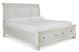 Robbinsdale King Sleigh Bed with Storage - White