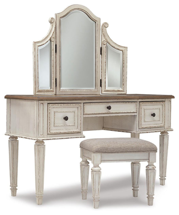 Realyn Vanity and Mirror with Stool