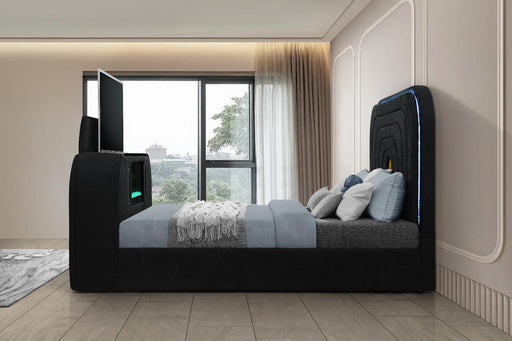 Queen Bed Headboard W/led , Queen Bed Footbaord W/tv Stand & Fireplace , Queen Bed Rail & Slats