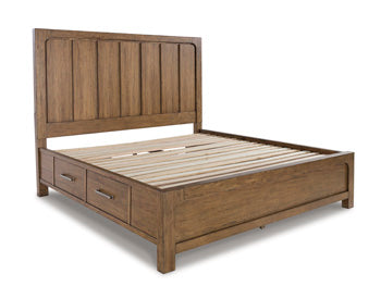 Cabalynn California King Panel Bed with Storage - Brown/Beige