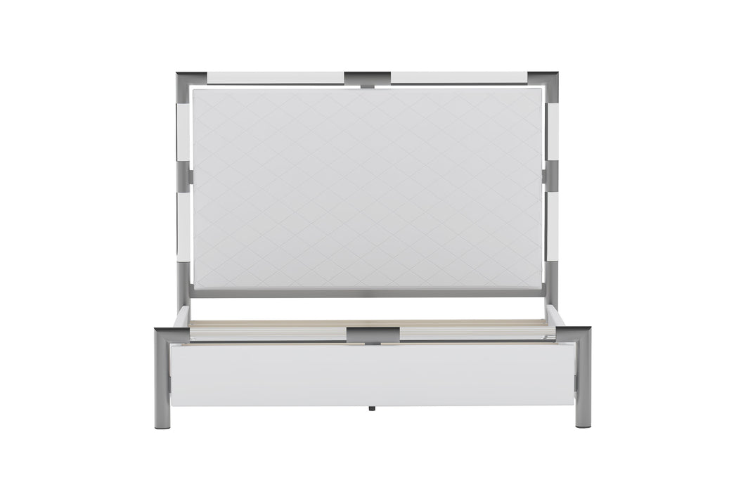 Upholstered King Bed w/ Solid Acrylic and Brushed Nickel Frame BARCELONA-BED-KG