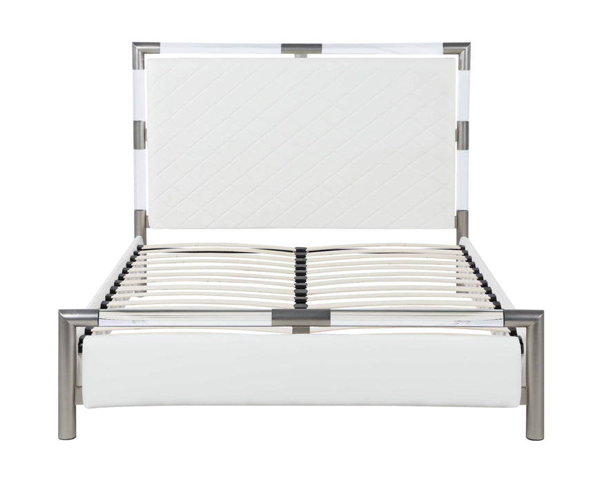Upholstered King Bed w/ Solid Acrylic and Brushed Nickel Frame BARCELONA-BED-KG