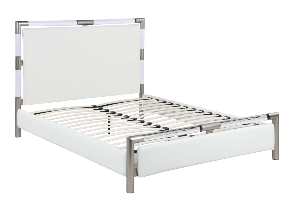 Upholstered King Bed w/ Solid Acrylic and Brushed Nickel Frame BARCELONA-BED-KG