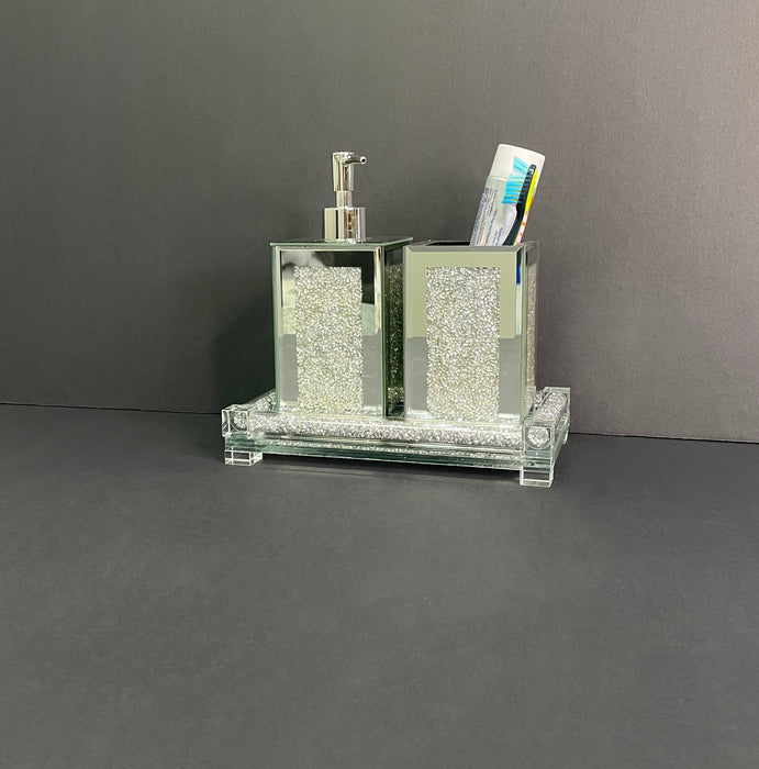 Ambrose Exquisite 3 Piece Square Soap Dispenser and Toothbrush Holder with Tray