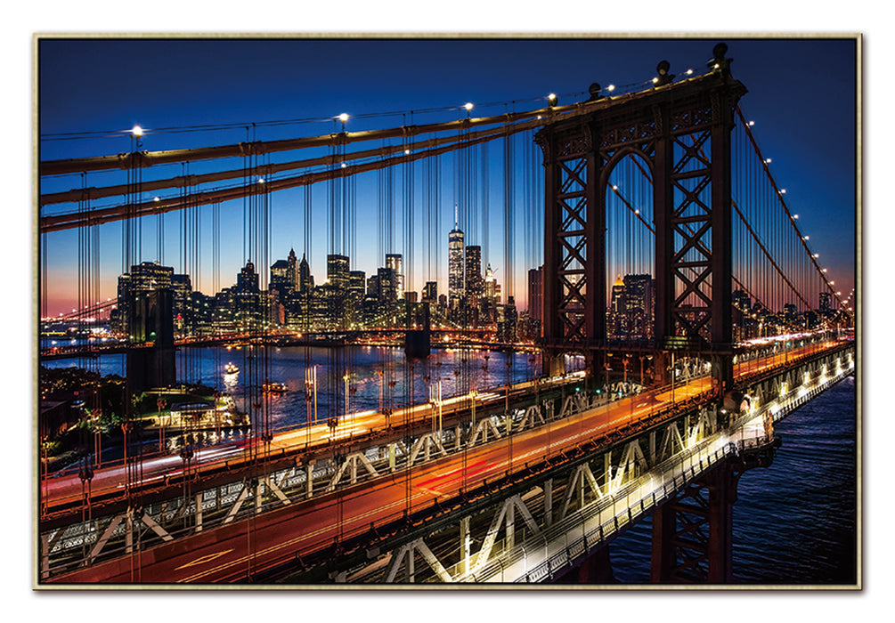 Oppidan Home Framed Evening on the Manhattan Bridge Acrylic Wall Art (40H x 60W)
