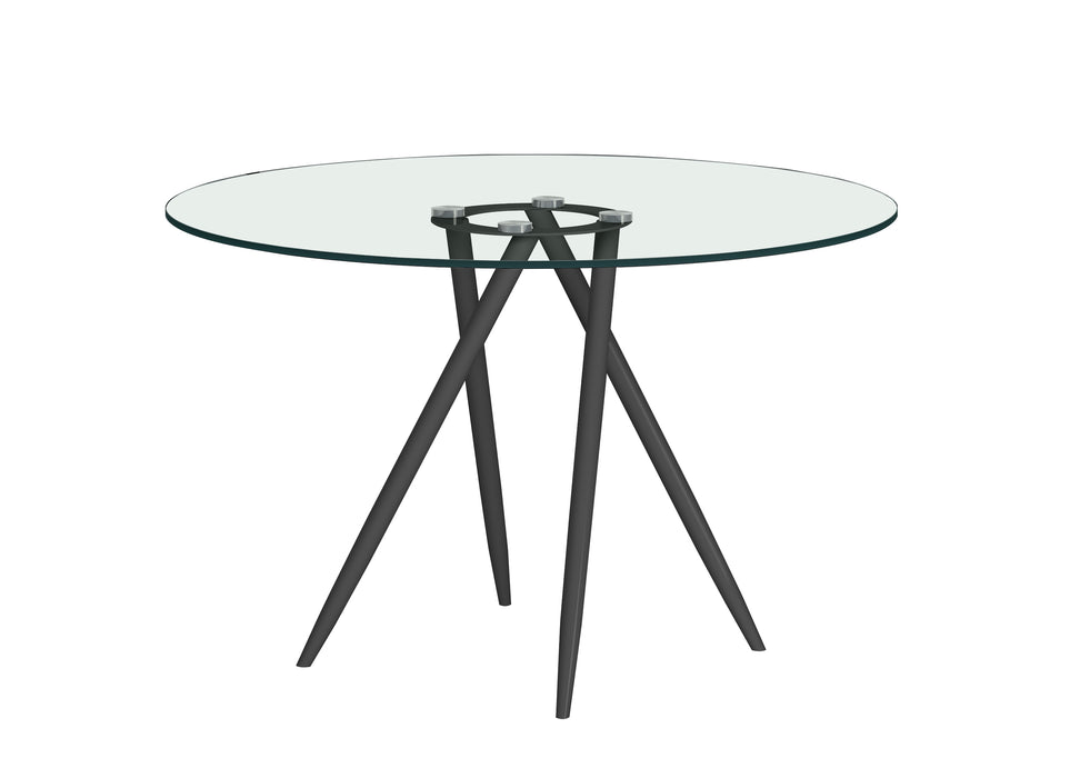 Round Glass Top Dining Table w/ Crisscross Four-legged Steel Base BEATRIZ-DT-BLK