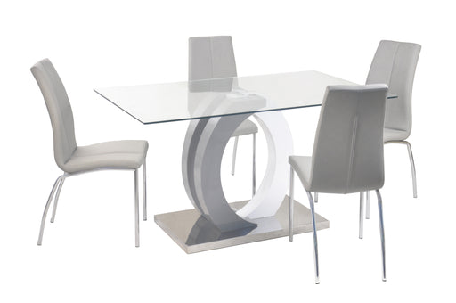 Contemporary Dining Set w/ Glass Table, Wood & Steel Pedestal and 4 Chairs BECKY-5PC