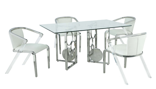 Contemporary Dining Set w/ 36" x 60" Glass Top Table & 4 Chairs BRUNA-5PC-3660
