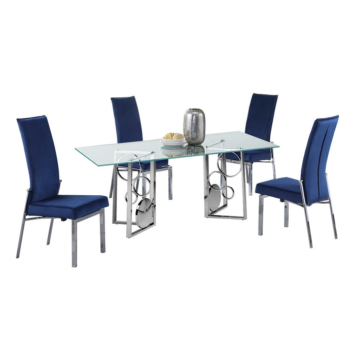 Dining Set w/ 36"x 60" Glass Top Table & 4 Motion-back Chairs BRUNA-ANABEL-5PC-3660-BLU