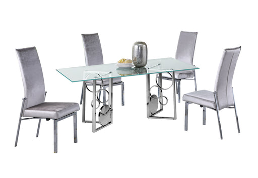 Dining Set w/ 36"x 60" Glass Top Table & 4 Motion-back Chairs BRUNA-ANABEL-5PC-3660-GRY