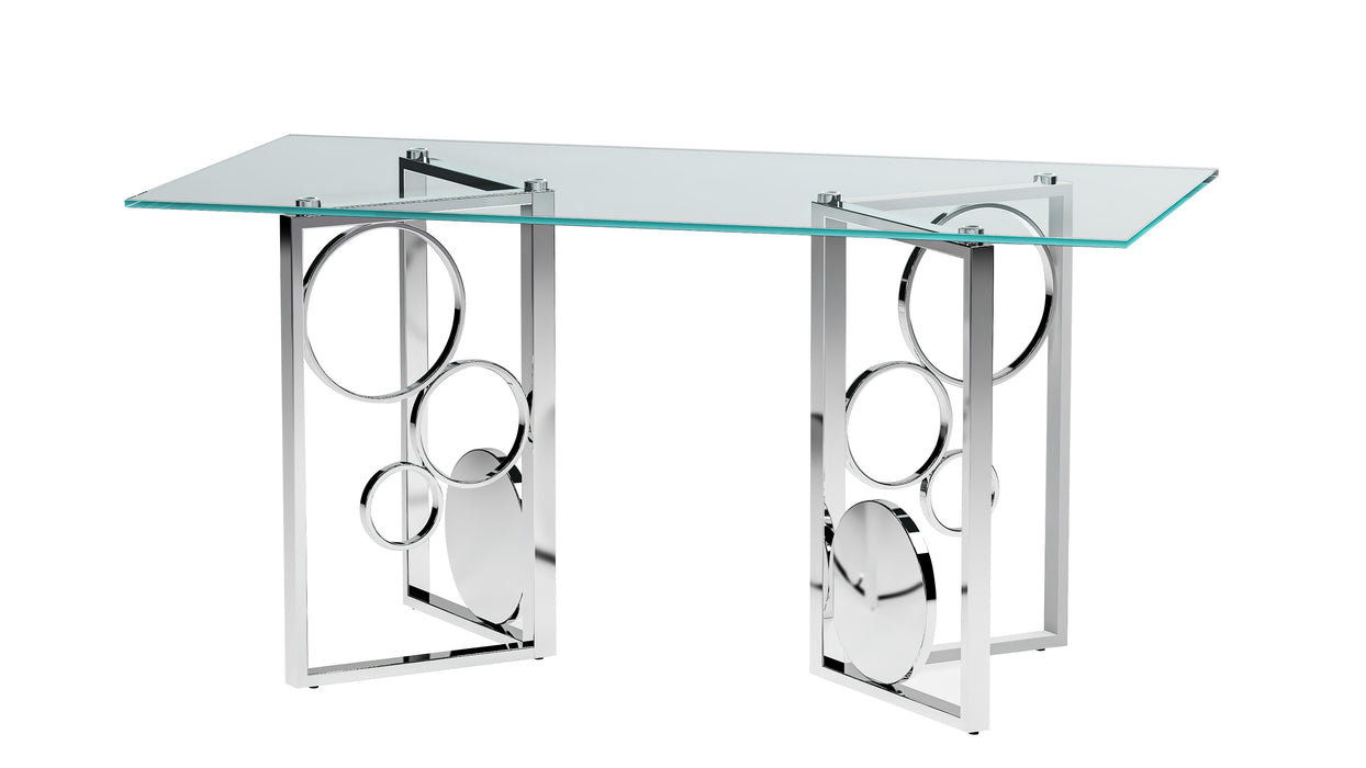 Contemporary Glass Top Dining Table w/ Dual Steel Base Set BRUNA-DT-3660