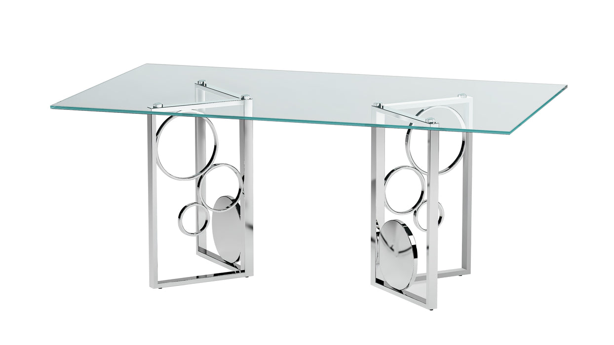 Contemporary Glass Top Dining Table w/ Dual Steel Base Set BRUNA-DT-4272