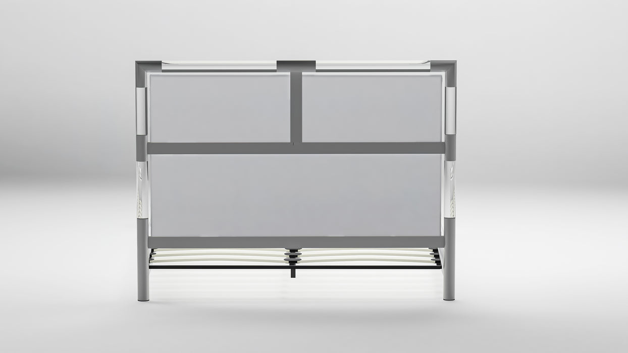 Upholstered Queen Bed w/ Solid Acrylic and Brushed Nickel Frame