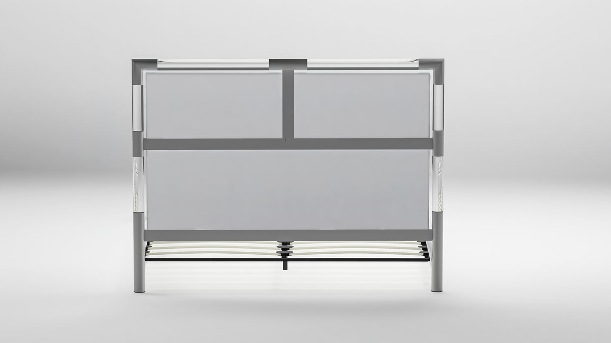 Upholstered King Bed w/ Solid Acrylic and Brushed Nickel Frame