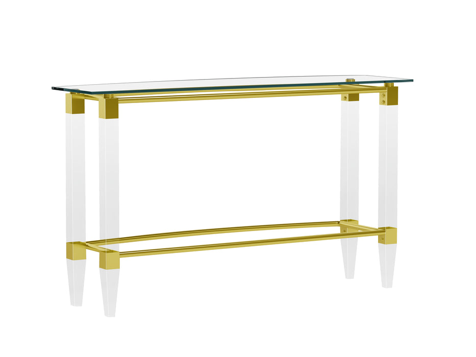 Rectangular Glass Sofa Table w/ Acrylic Legs & Gold Plated Frame 4038-ST-GLD