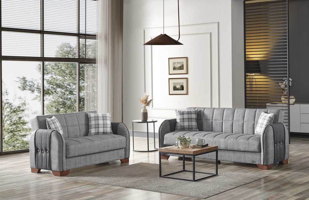 Button Gray Fabric Living Room Set