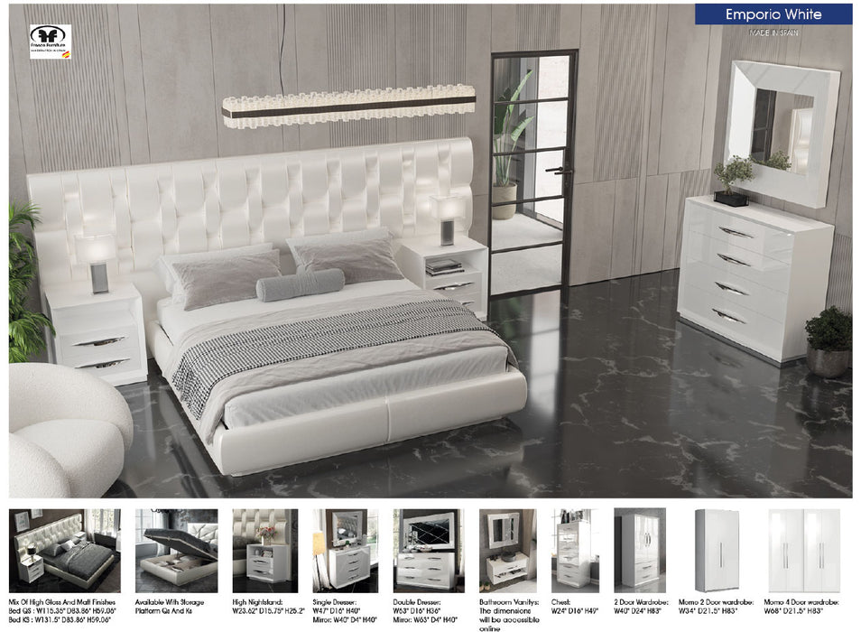 Emporio White Queen size Bed